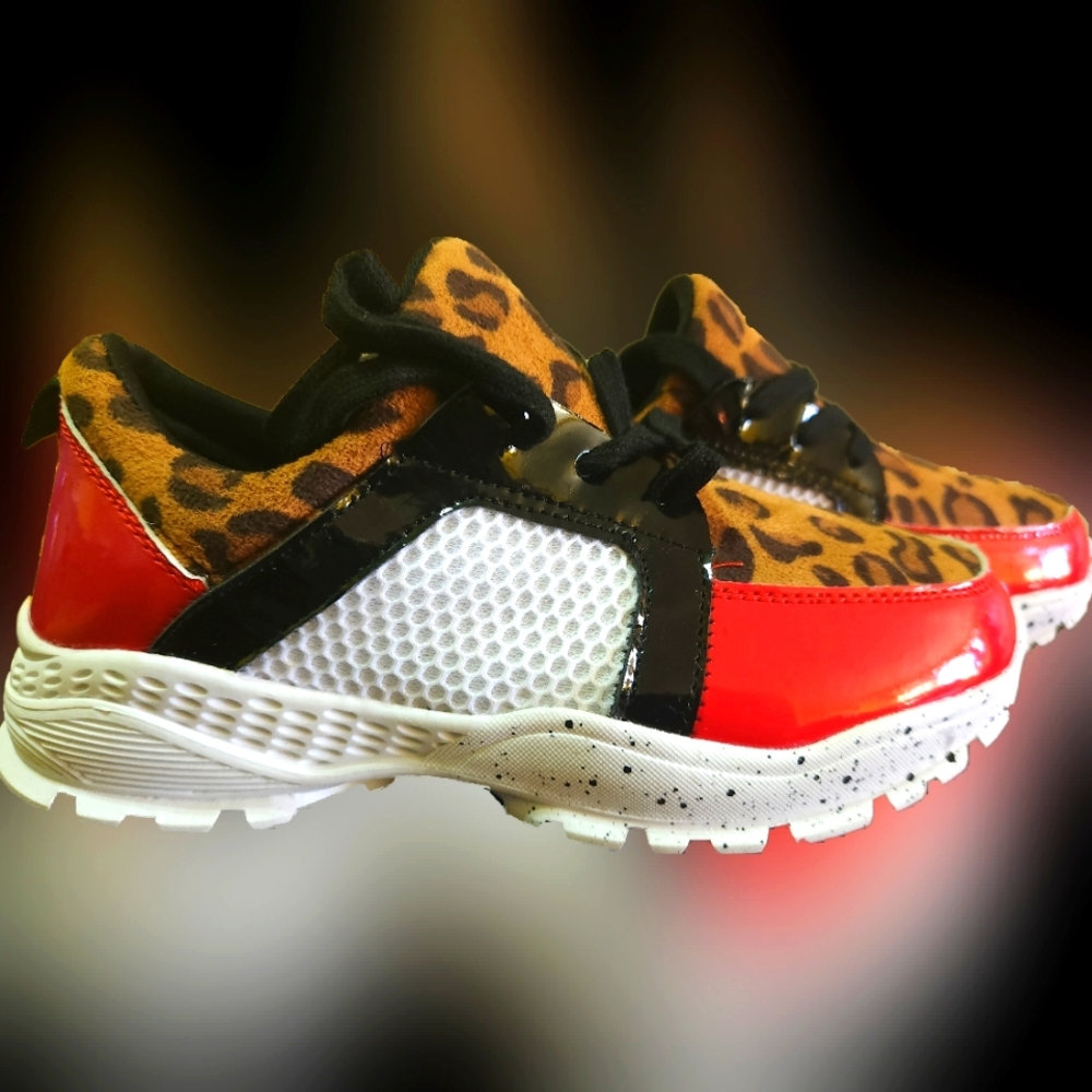 Little Girl Red Leopard Print Sneakers